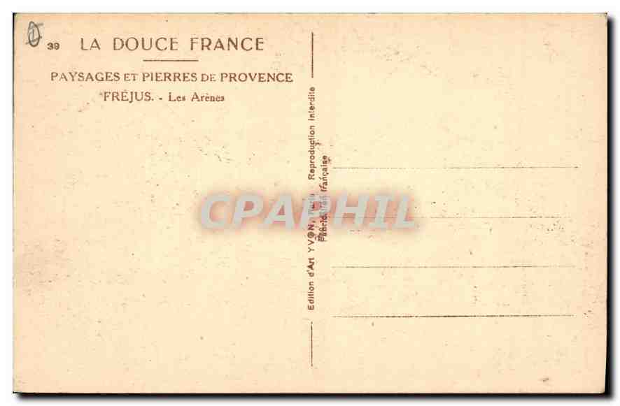 Les Arènes à Fréjus — Éditeur Yvon, n°39 — Rückseite