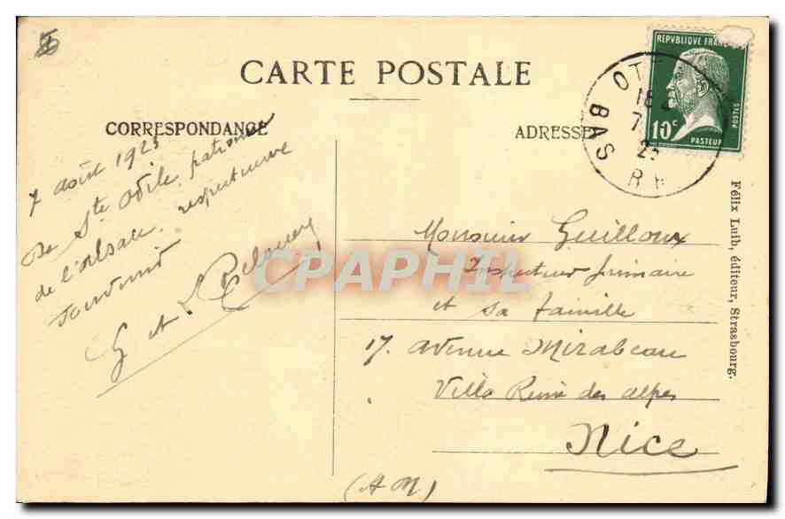 CPA Mont Sainte Odile  — Verso