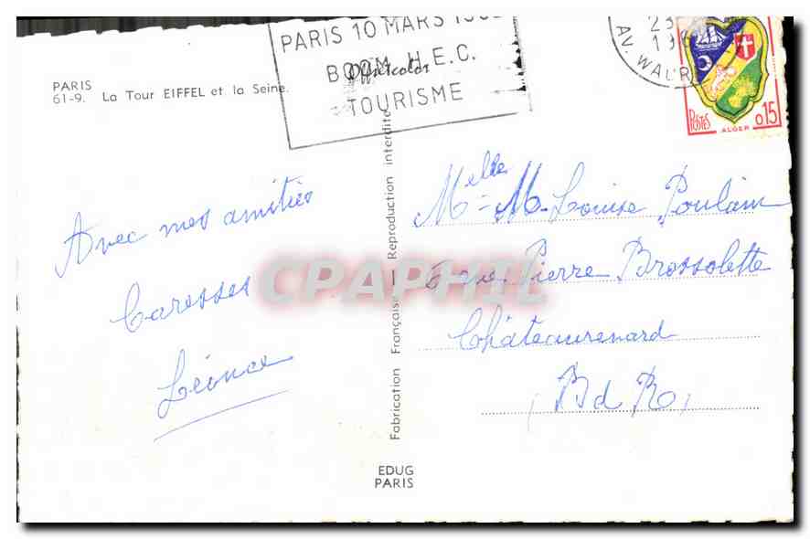 CPA Paris la Tour Eiffel et la Seine  — Rückseite