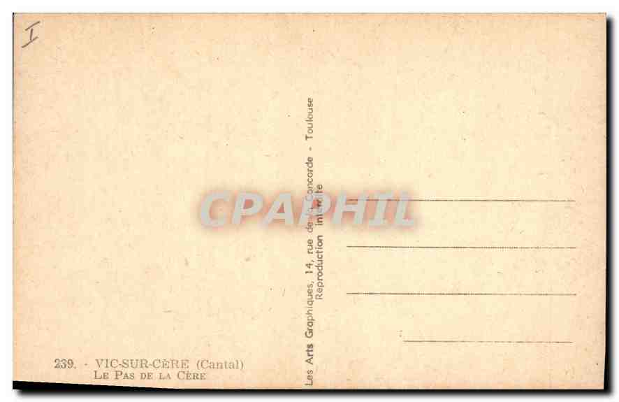 CPA Vic sur Cere Cantal le pas de la Cere  — Rückseite