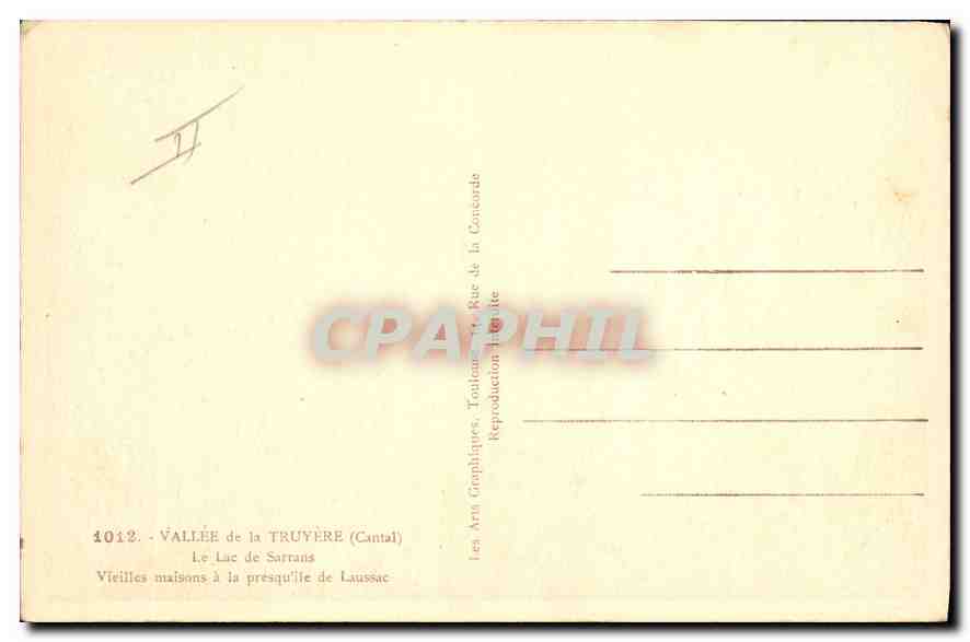 CPA Vallee de la Truyere Cantal le Lac de Sarrans Vieilles maisons a la presqu'ile de Laussac  — Verso