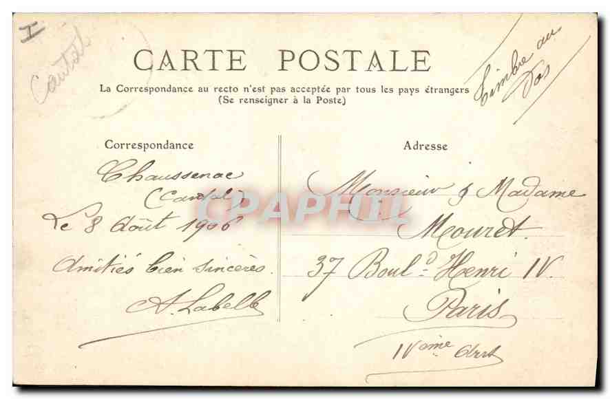CPA L'Auvergne Cantal le pont de la Mort pres Riom  — Rückseite