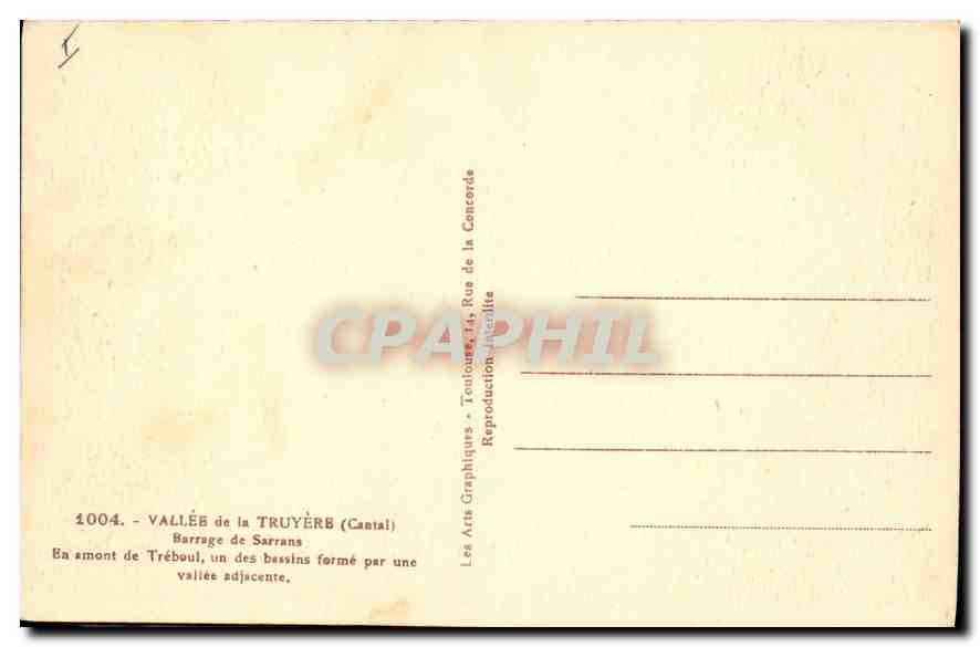 CPA Vallee de la Truyere Cantal Barrage de Sarrans en amont de Treboul un des Bassins forme par une  — Rückseite