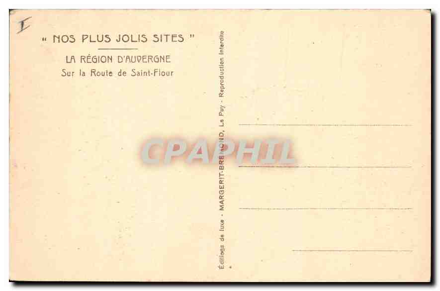 CPA Nos Plus Jolis Sites la Region d'Auvergne sur la Route de Saint Flour Automobile Chien — Rückseite
