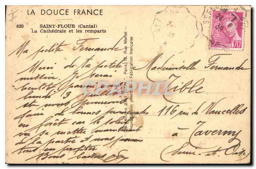 CPA La Douce France Saint Flour Cantal La Cathedrale et les remparts  — Rückseite