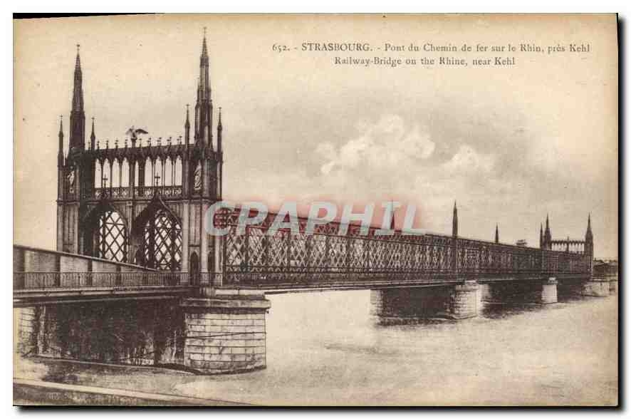 CPA Strasbourg Pont du Chemin de fer sur le Rhin pres Kehl 