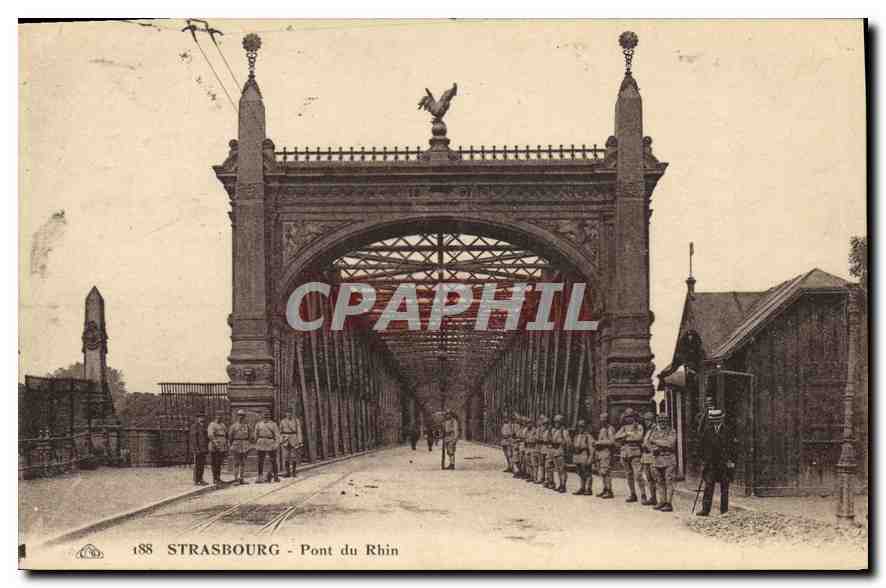 CPA Strasbourg pont du Rhin Militaria