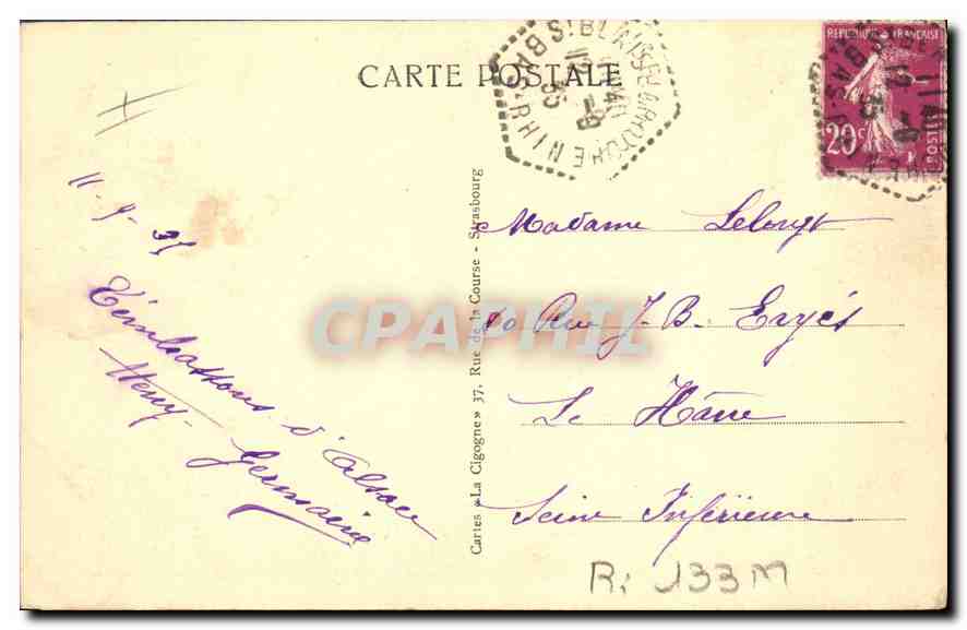 CPA Strasbourg maison Kammerzell  — Verso