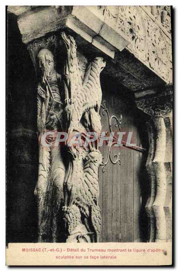 Moissac (T.-et-G.) — Détail du trumeau montrant la figure d'apôtre sculptée sur sa façade latérale — CPAPHIL