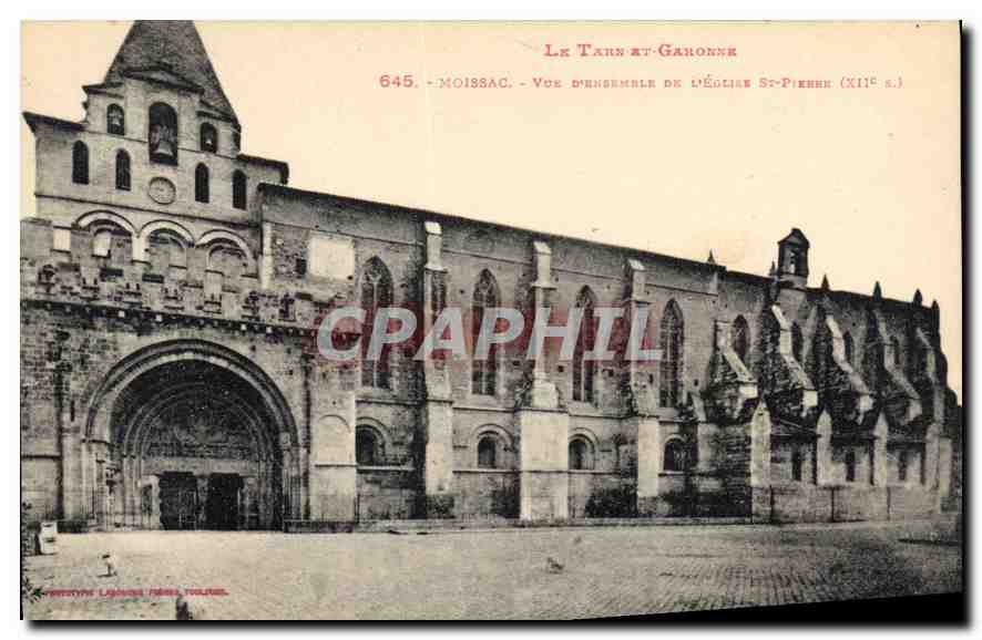 Moissac — Vue d'ensemble de l'église Saint-Pierre (XIIe s.) — Phototype Léonard, Toulouse, n° 645