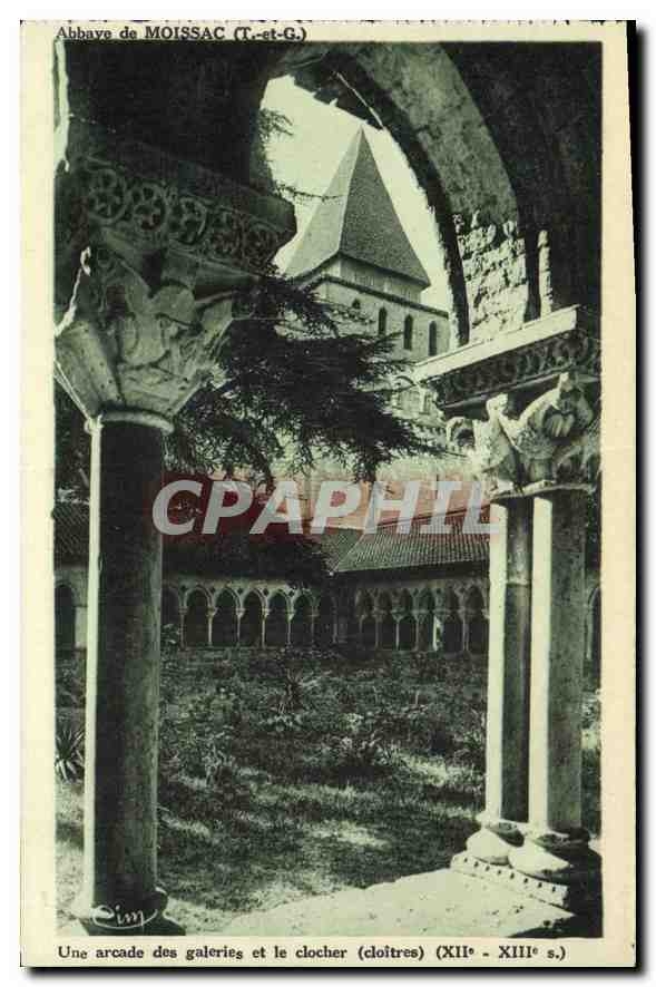 Abbaye de MOISSAC (T.-et-G.) — Une arcade des galeries et le clocher (cloîtres) (XIIe - XIIIe s.) — Concrier Imp. - Mâcon