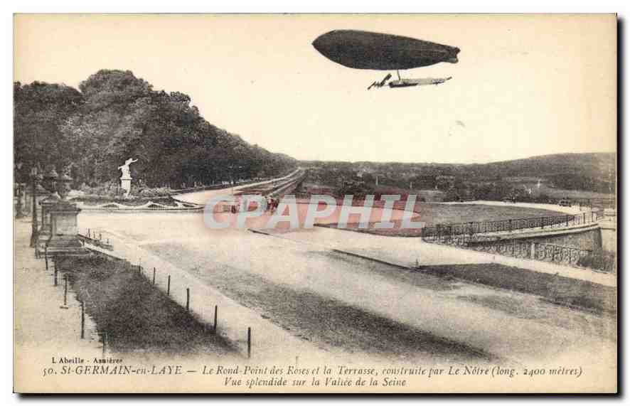 CPA Saint Germain en Laye Le Rond Point des Roses et la Terrasse Zeppelin Dirigeable