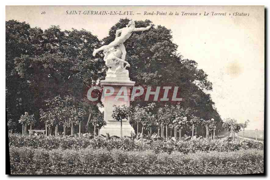 CPA Saint Germain en Laye Rond Point de la Terrasse Le Torrent Statue 