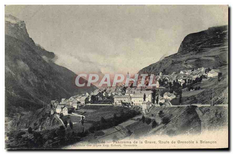 La Grave — Panorama, Route de Grenoble à Briançon — Papeterie des Alpes Eug. Robert, Grenoble