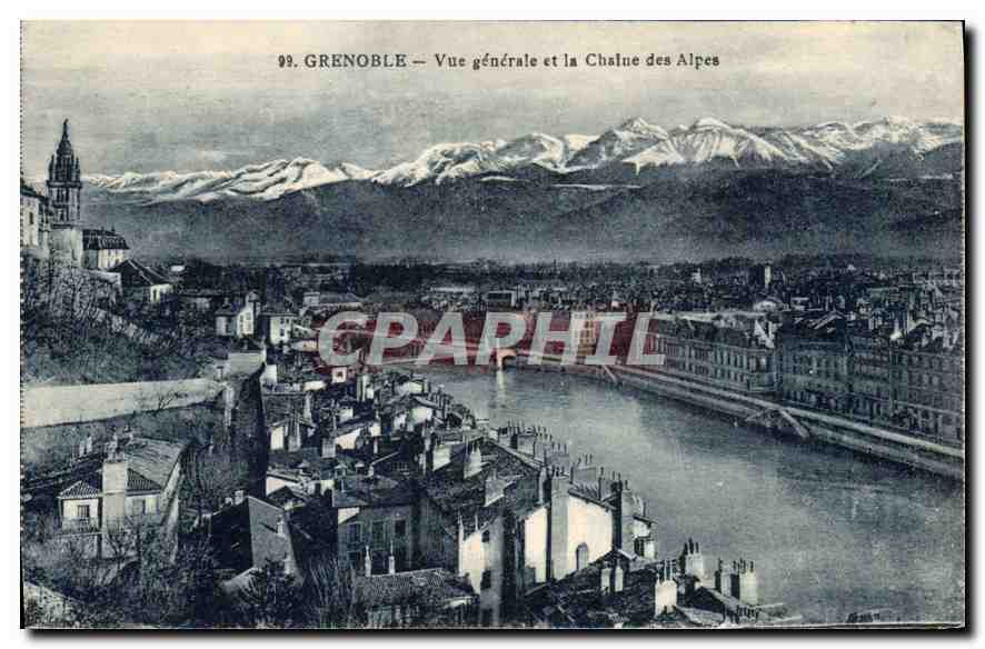 Grenoble — Vue générale et la Chaîne des Alpes — Éd. Boucet, Grenoble, n°99