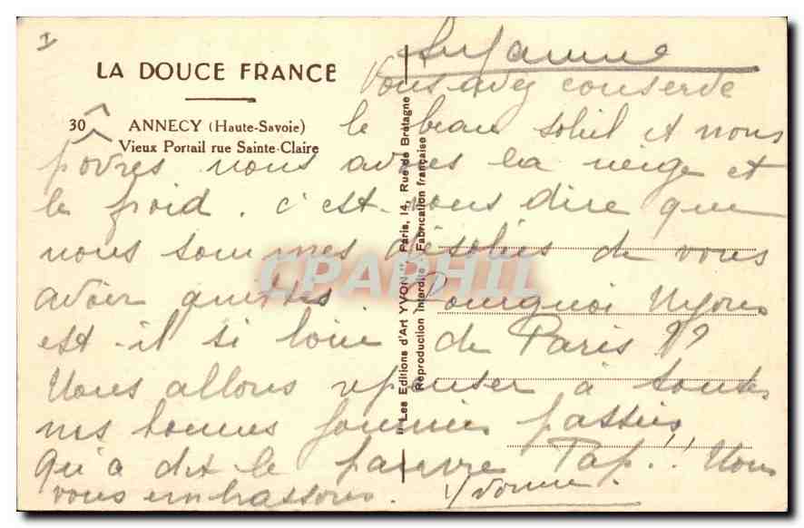 Anneyce (Haute-Savoie) — Vieux Portail rue Sainte-Claire — Les Éditions d'Art Yvqin — Verso