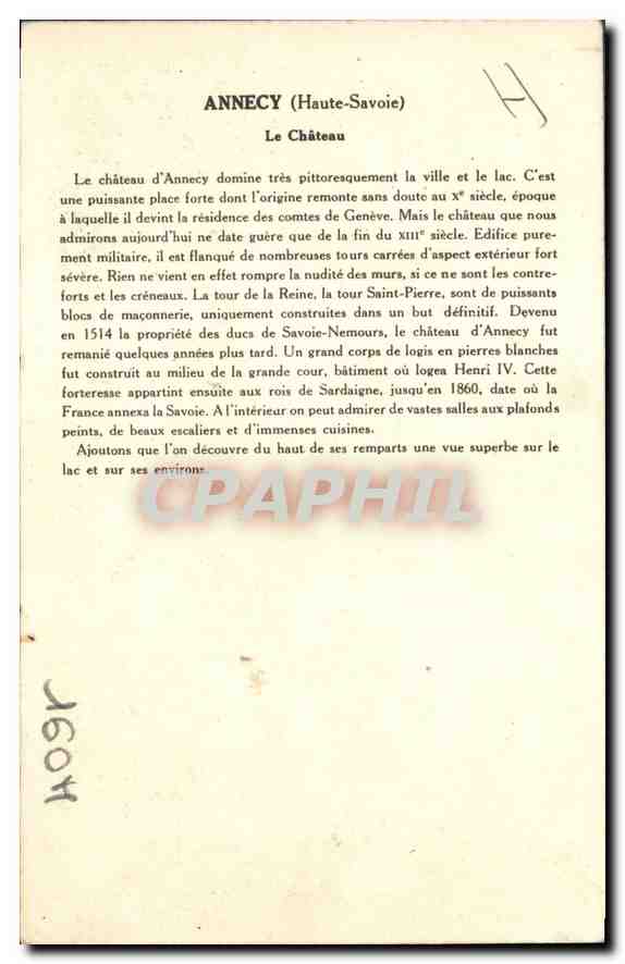Anney (Haute-Savoie) — Le Château — Collection de la Salution Pauwberg — Rückseite
