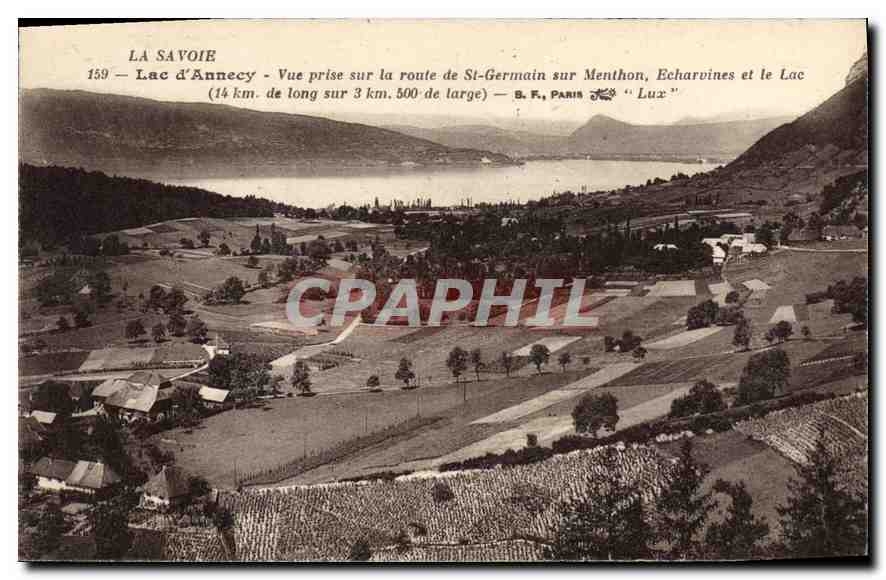 La Savoie — Lac d'Annecy — Vue prise sur la route de St-Germain sur Menthon, Echarvines et le Lac — B. F., Paris « Lux »