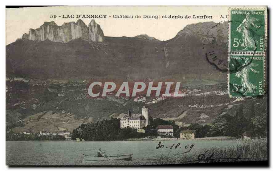 Lac d'Annecy — Château de Duingt et dents de Lanfon — A. C. — n°59