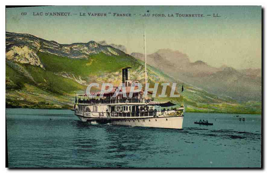 Lac d'Annecy — Le vapeur "France" — Au fond, La Tournette — LL. — N° 69