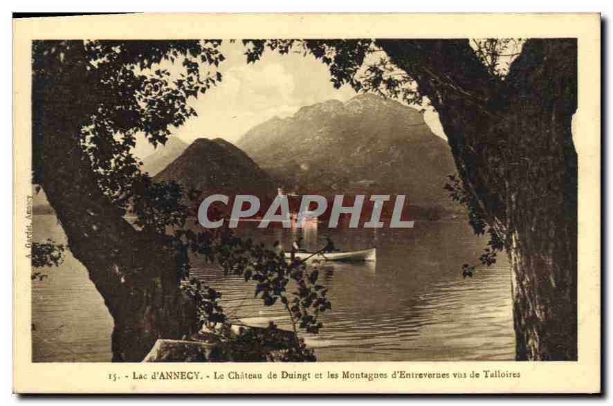 Lac d'Annecy — Le Château de Duingt et les Montagnes d'Entrevernes vus de Talloires — A. Grédié, Annecy, n°15