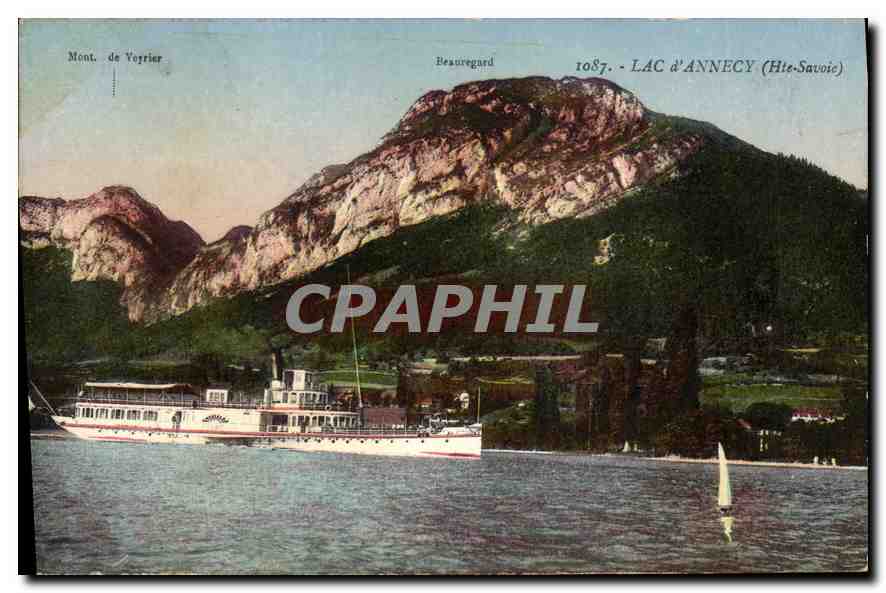 LAC d'ANNECY (Hte-Savoie) — vue du lac avec monts de Veyrier et Beauregard — L. Fauraz, édit, Annemasse (Hte-Savoie)