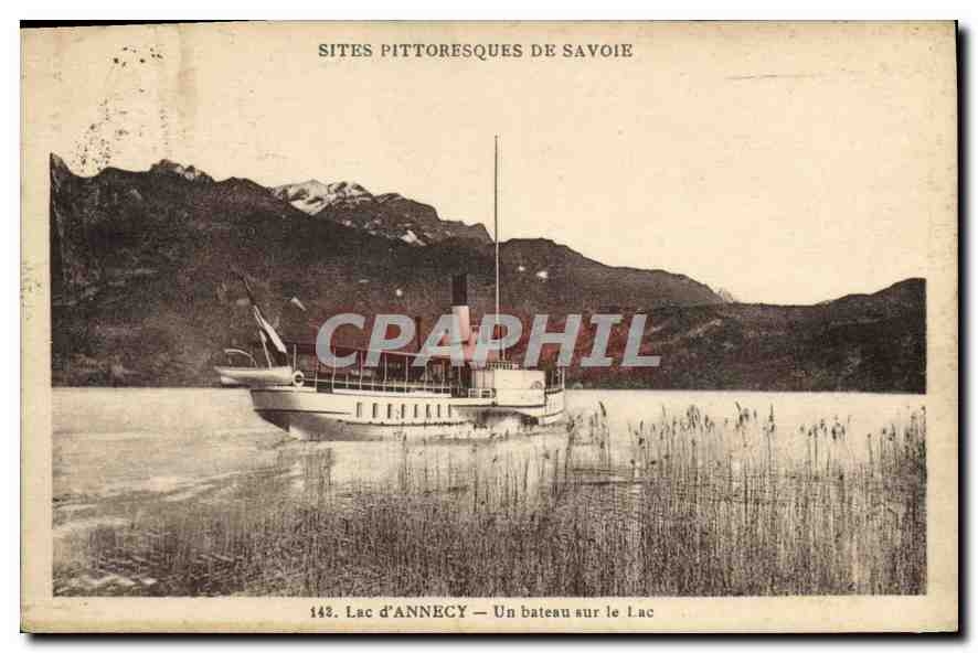 Lac d'Annecy — Un bateau sur le lac — Éditeur PASFOT, Annecy, n° 142