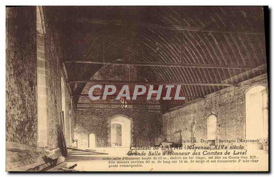 Château de Laval (Mayenne) — Grande Salle d'Honneur — éditeur Thiché A. Dupont, Bourgoin (Mayenne), n° de série non visible
