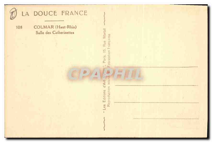 CPA Colmar Haut Rhin Salle des Catherinettes  — Rückseite
