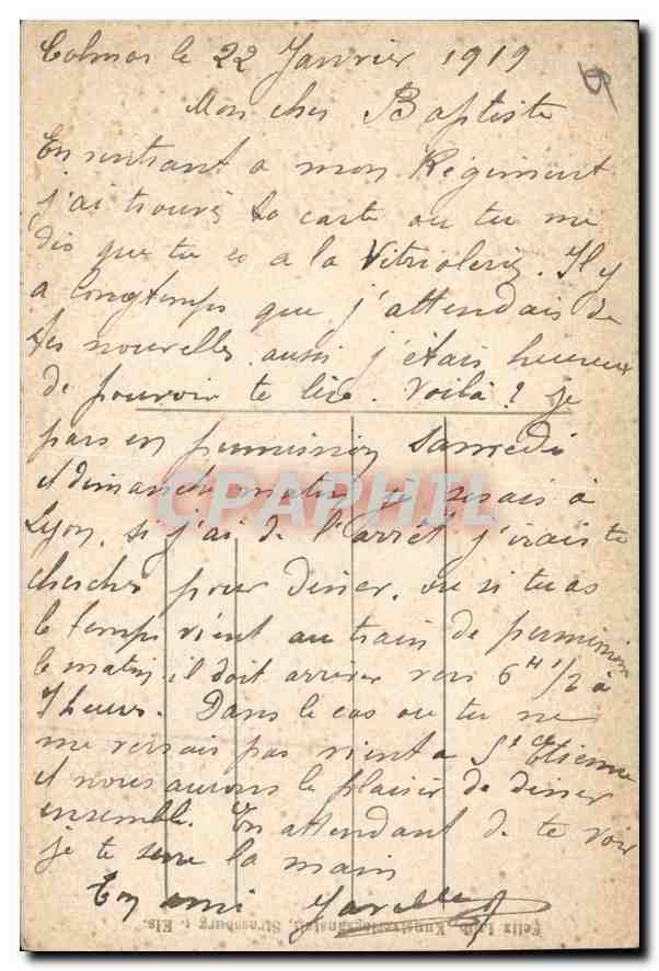 CPA Colmar Bruatdenkmal  — Verso