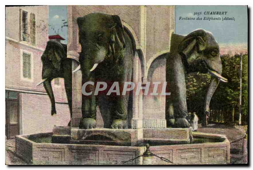 CPA Chambery Fontaine des Elephants detail 