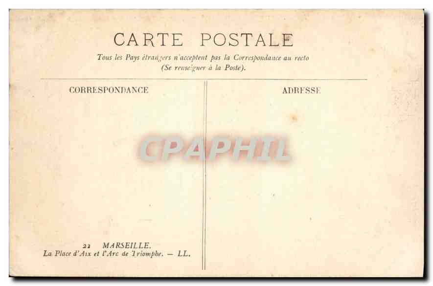 CPA Marseille la place d'Aix et l'Arc de Triomphe  — Rückseite