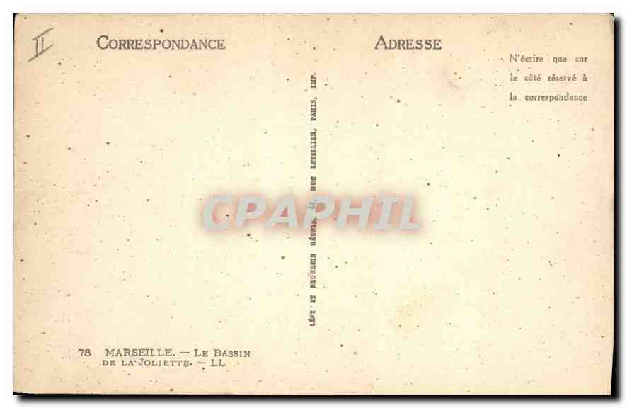 CPA Marseille le Bassin de la Joliette  — Rückseite