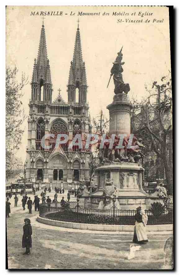 CPA Marseille le Monument des Mobiles et Eglise St Vincent de Paul 