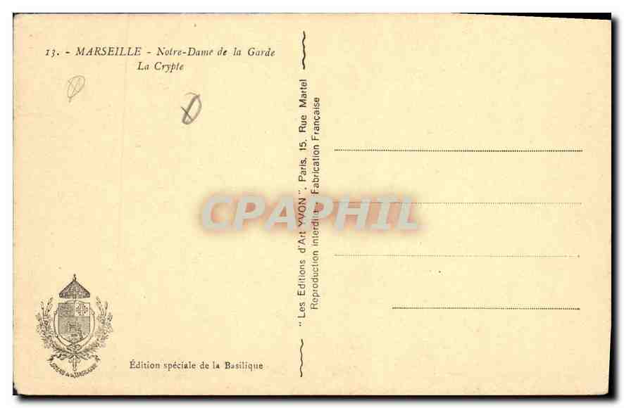 CPA Marseille Notre Dame de la garde la Crypte  — Rückseite