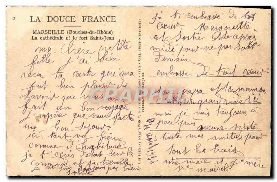 CPA Marseille Bouches du Rhone la cathedrale et le fort Saint Jean  — Rückseite
