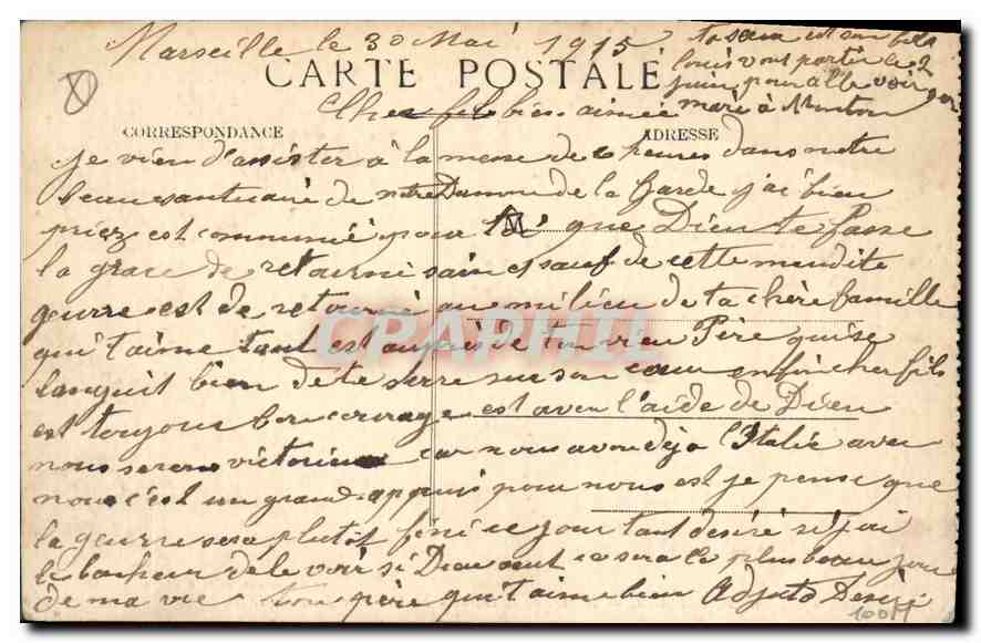 CPA Marseille N D de la Garde la Croix de Mission 1820  — Rückseite