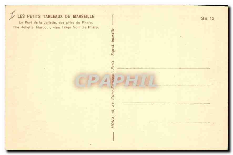 CPA Les Petits tableaux de Marseille le port de la Joliette vue prise du Phare  — Verso