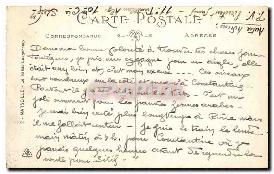 CPA Marseille le Palais Longchamp  — Rückseite