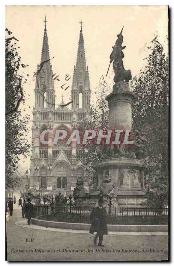 CPA Eglise des Reformes et monument des Mobiles des Bouches du Rhone 