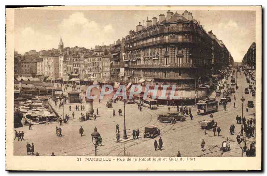 CPA Marseille rue de la republique et Quai du port 