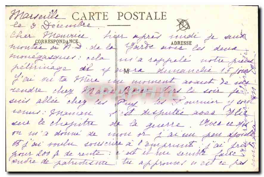 CPA Marseille N D de la Garde a travers les Pins  — Rückseite