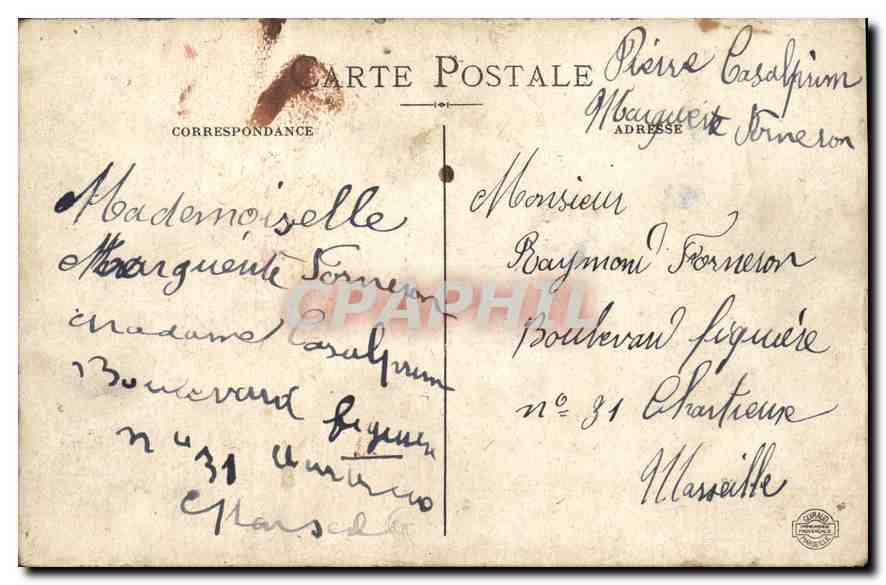 CPA Marseille Sorne du Port  — Verso