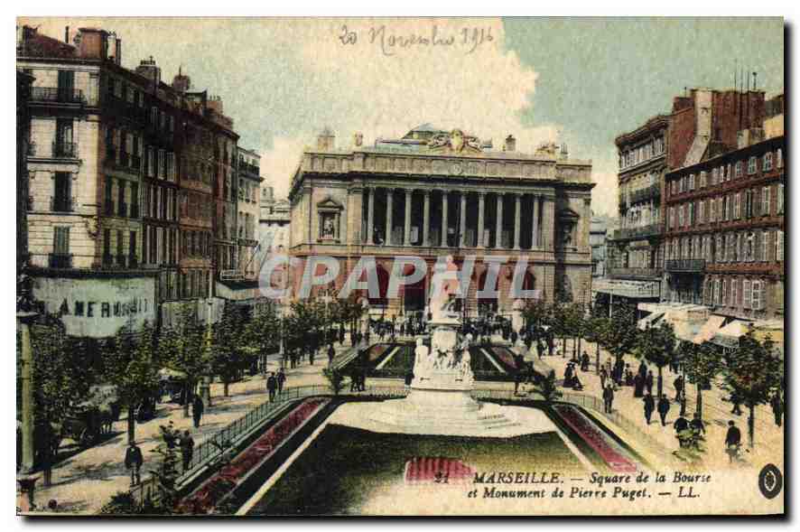 CPA Marseille Square de la Bourse et monument de Pierre Puget 