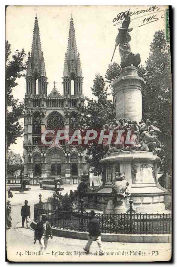 CPA Marseille Eglise des Reformes et monument des Mobiles 