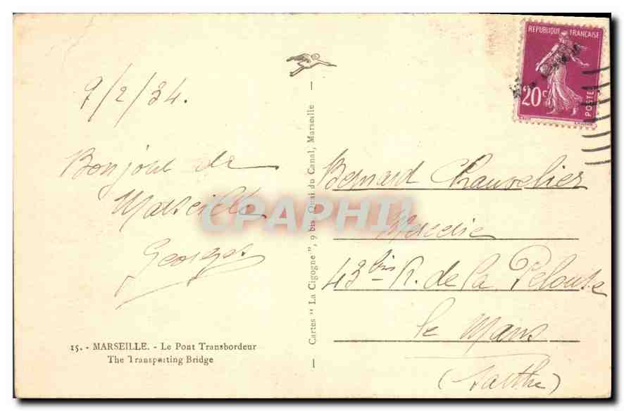 CPA Marseille le pont Transbordeur  — Rückseite