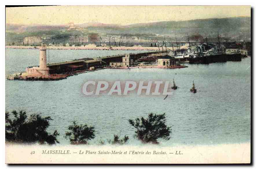 CPA Marseille le Phare Sainte Marie et l'entree des Bassins 
