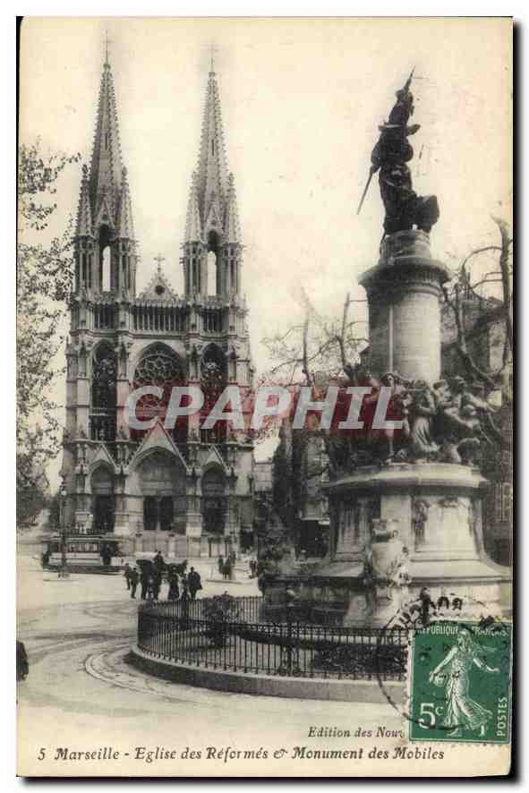 CPA Marseille Eglise des Reformes et monument des Mobiles 