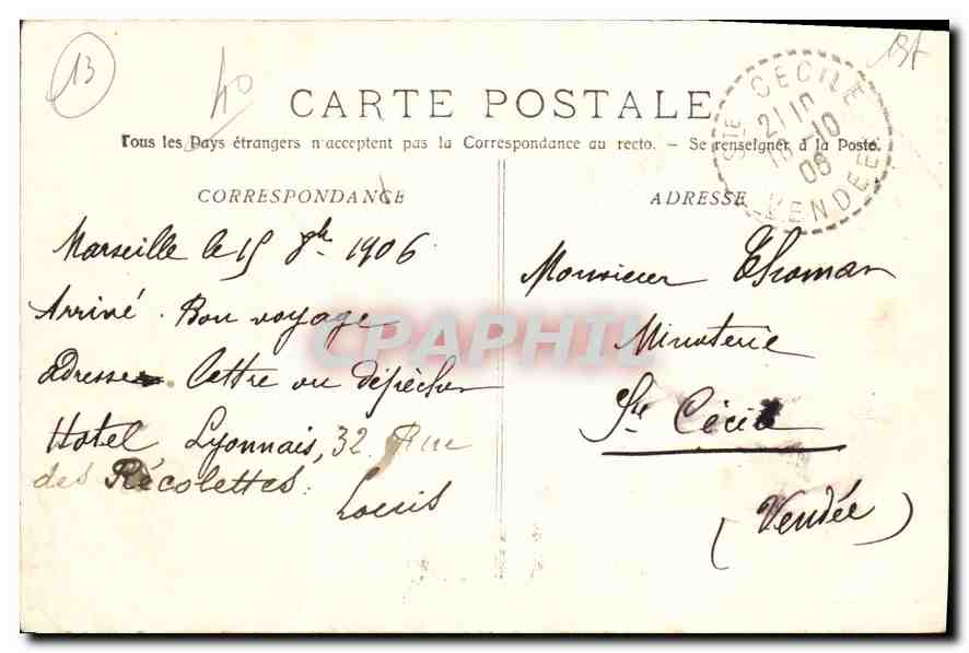 CPA Marseille la Cannebiere  — Verso