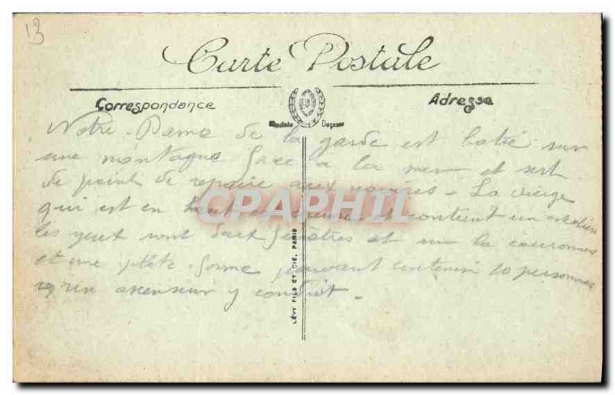 CPA Marseille Notre Dame de la Garde  — Rückseite